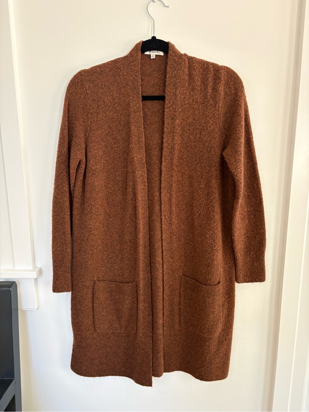 Madewell Long Duster Open Cardigan Brown Stretchy Knit Sz XS